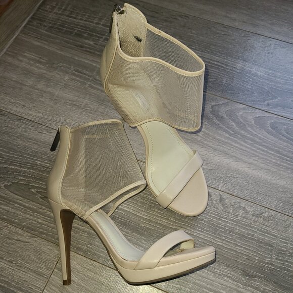 BCBG Generation Womens BG-Gerbera 7.5B Stiletto Platform Shoes Cream Color Zip - Picture 1 of 9